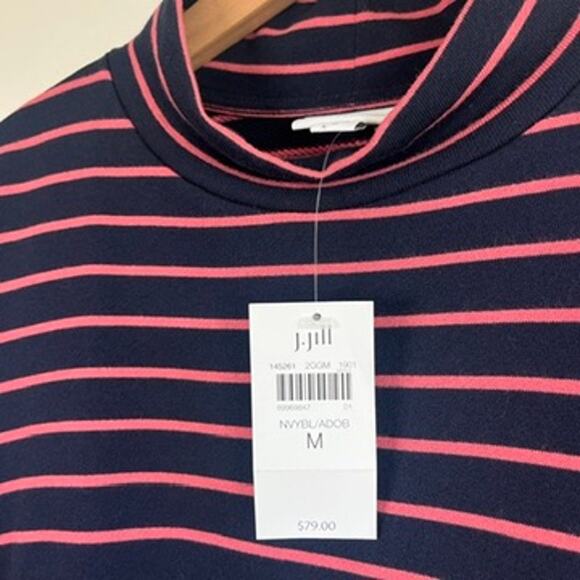 J.Jill Striped Mock Neck Long Sleeve Pocket Dress Modal Cotton Navy Pink Size M - Picture 5 of 12